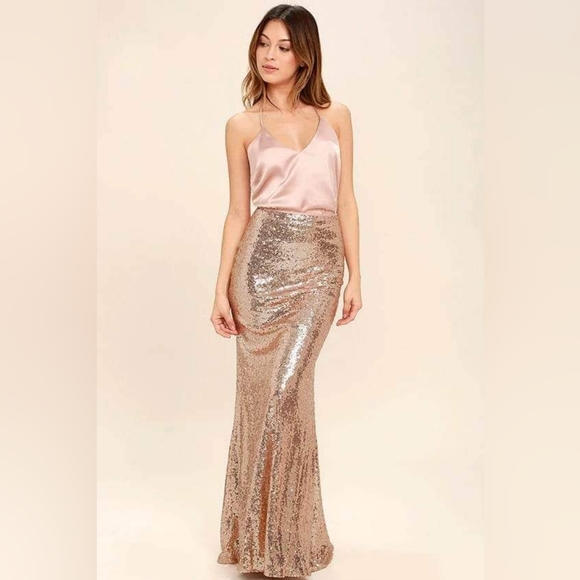 Lulus Dresses & Skirts - Lulu Effervescent Evening Gold Sequin Maxi Skirt
